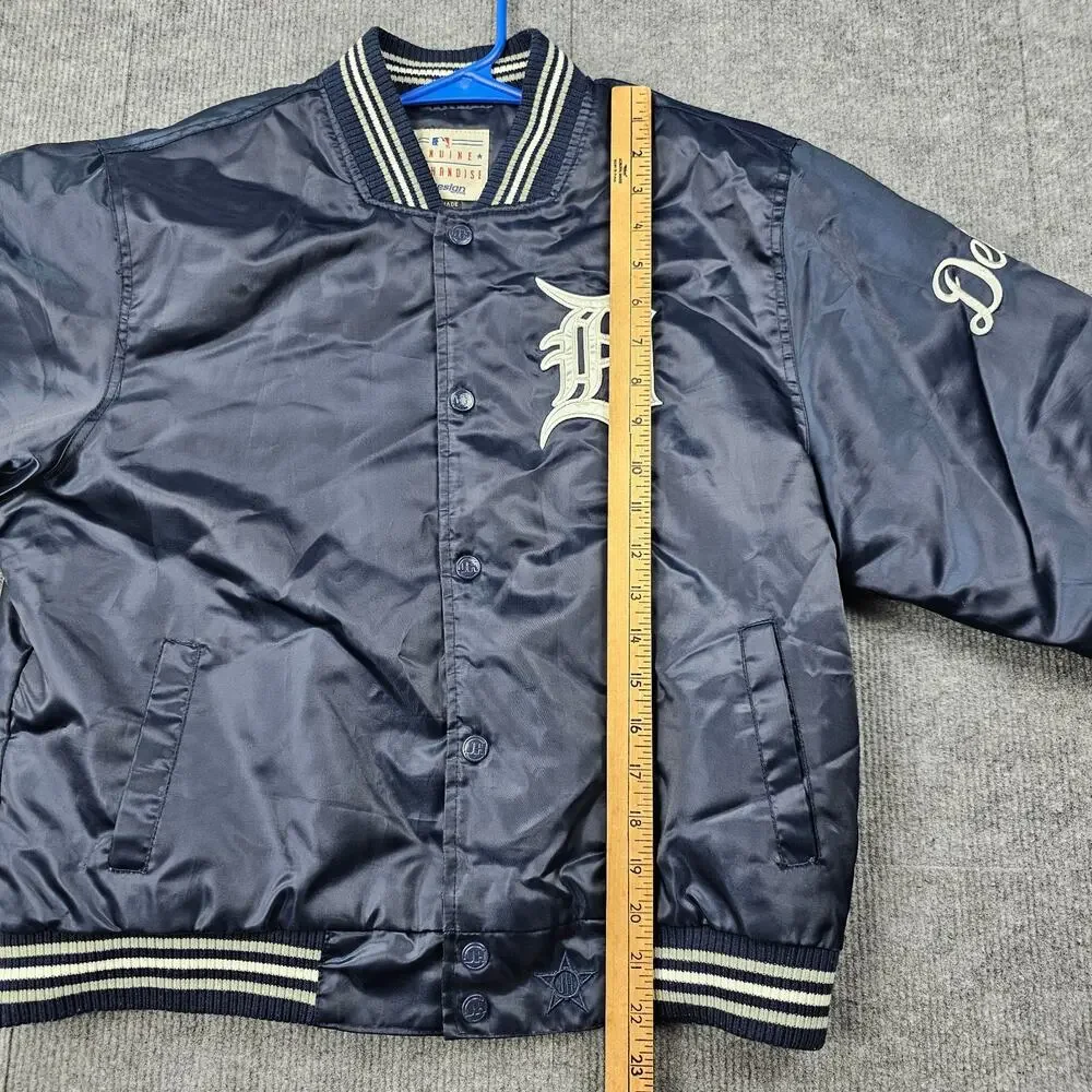 JH Design Detroit Tigers Jacket Kids XL Navy Satin Bomber MLB Vintage Y2K Sports
